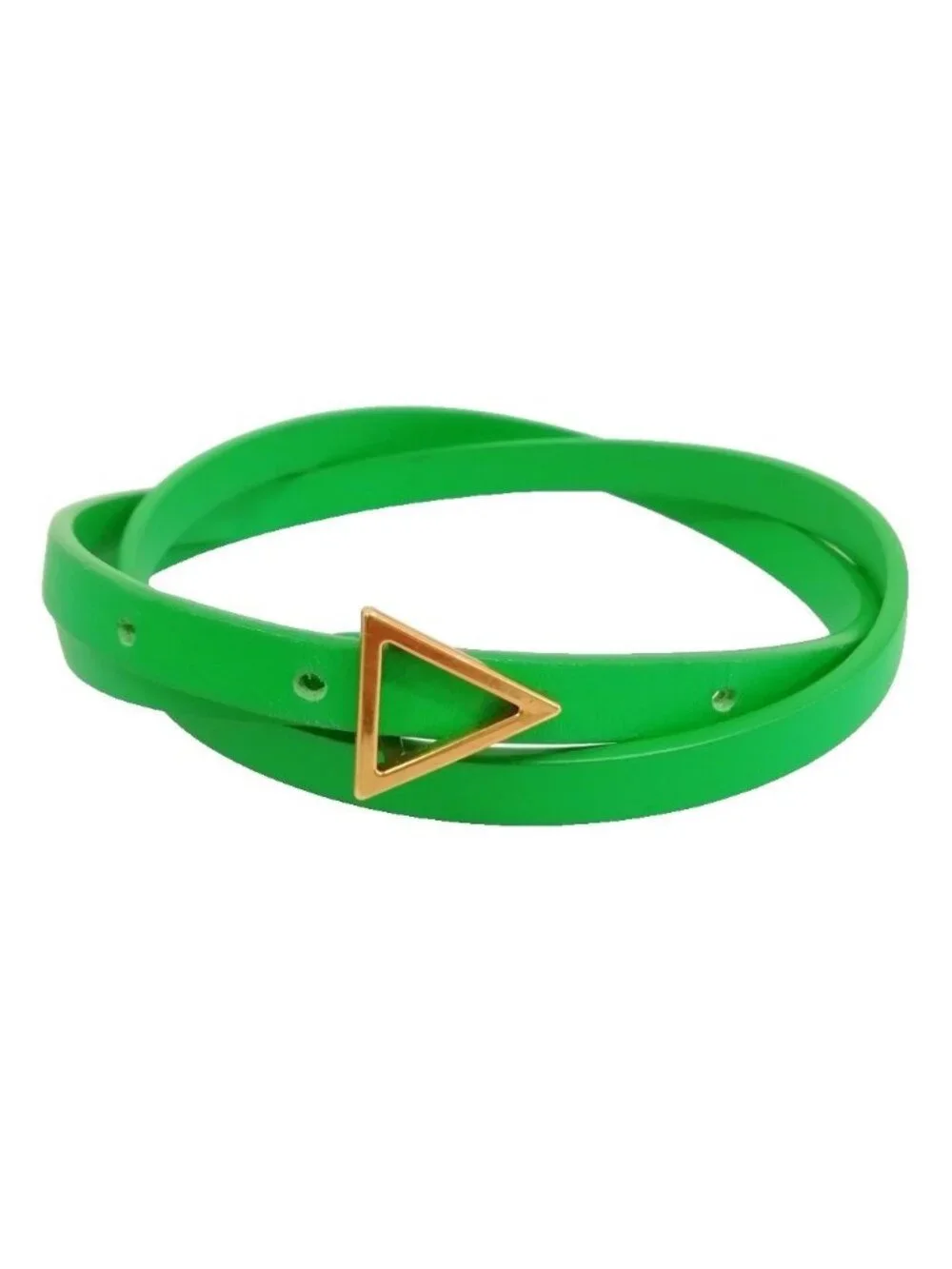 Bottega Veneta Triangle Leather Belt Narrow Skinny Green Gold 75